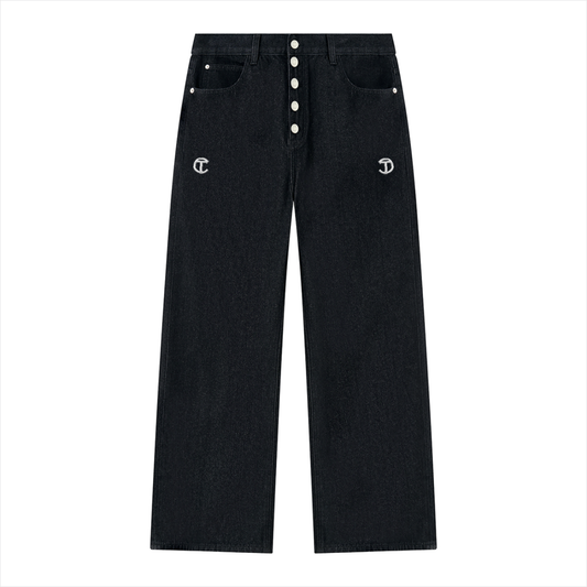 Exposed Button Fly Wide Leg Denim