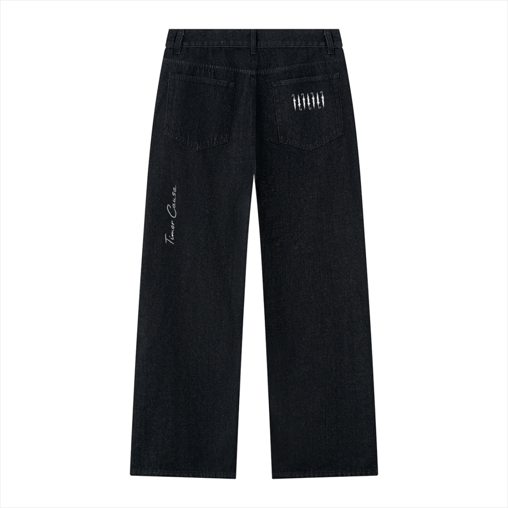Exposed Button Fly Wide Leg Denim