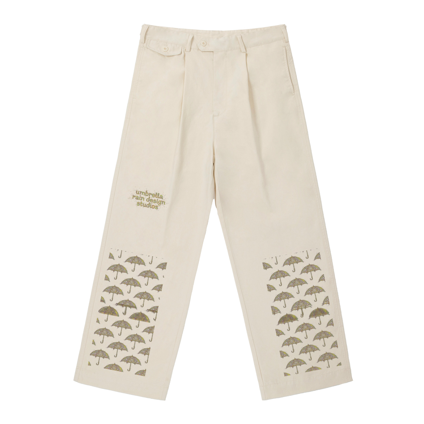 Umbrella Motif Straight-Leg Pleated Trousers
