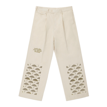 Umbrella Motif Straight-Leg Pleated Trousers
