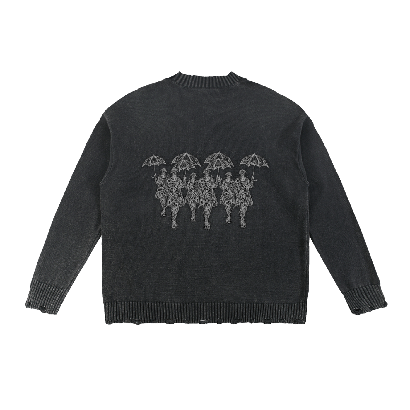 Distressed Shadow Figures Knit Sweater