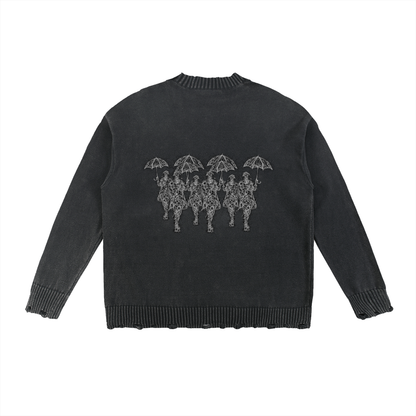 Distressed Shadow Figures Knit Sweater