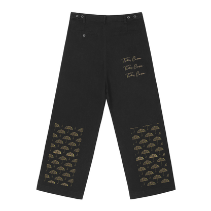Umbrella Motif Straight-Leg Pleated Trousers