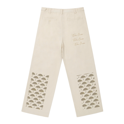 Umbrella Motif Straight-Leg Pleated Trousers