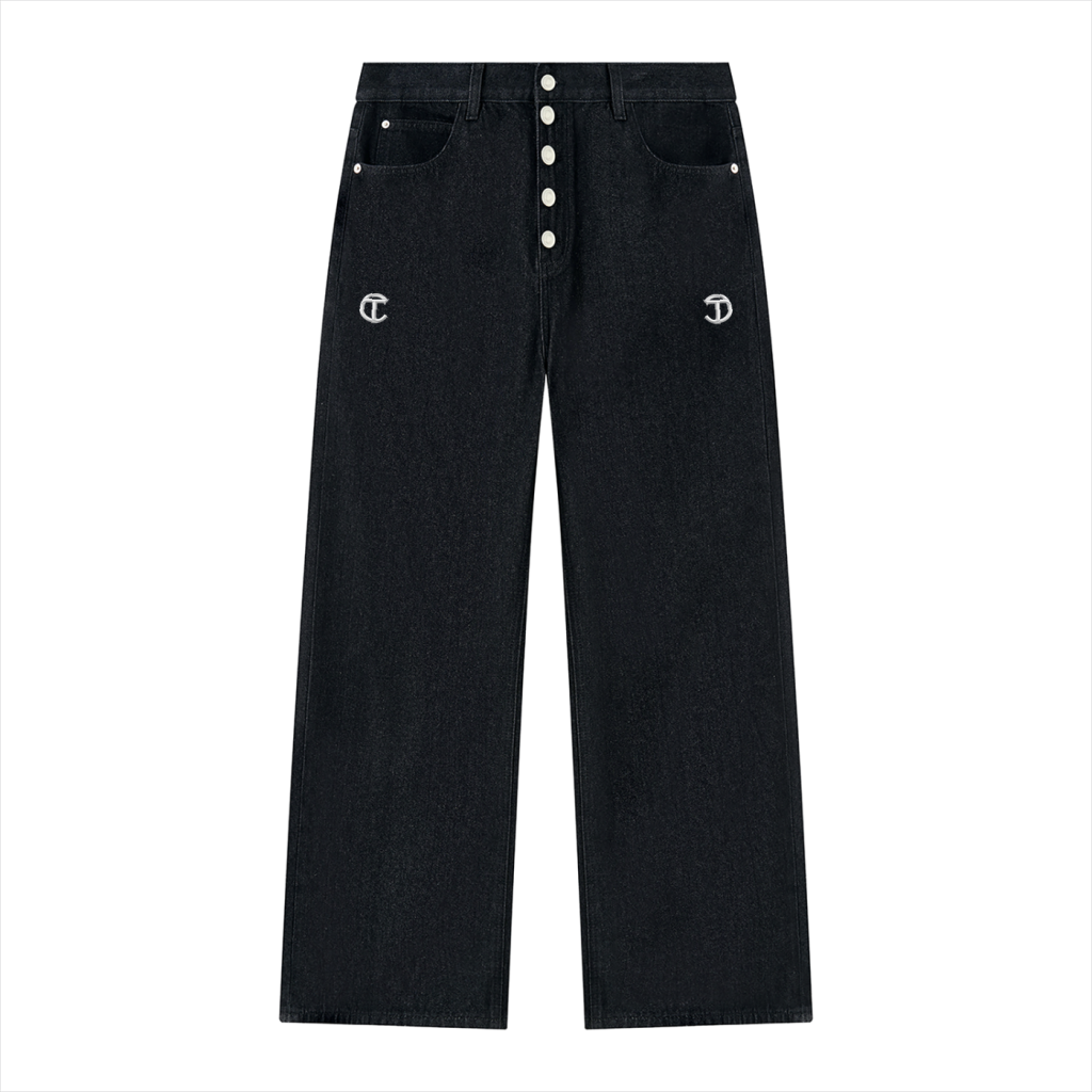 Exposed Button Fly Wide Leg Denim