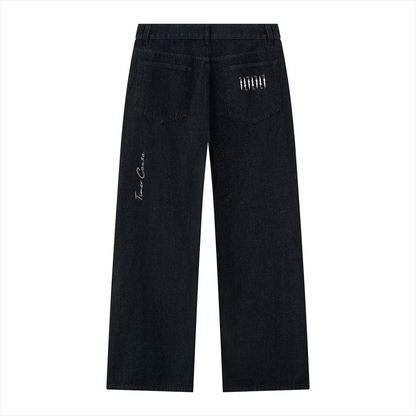 Exposed Button Fly Wide Leg Denim