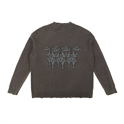 Distressed Shadow Figures Knit Sweater