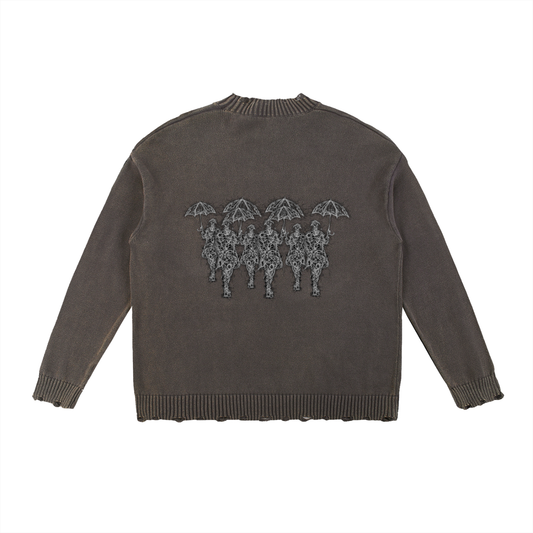Distressed Shadow Figures Knit Sweater