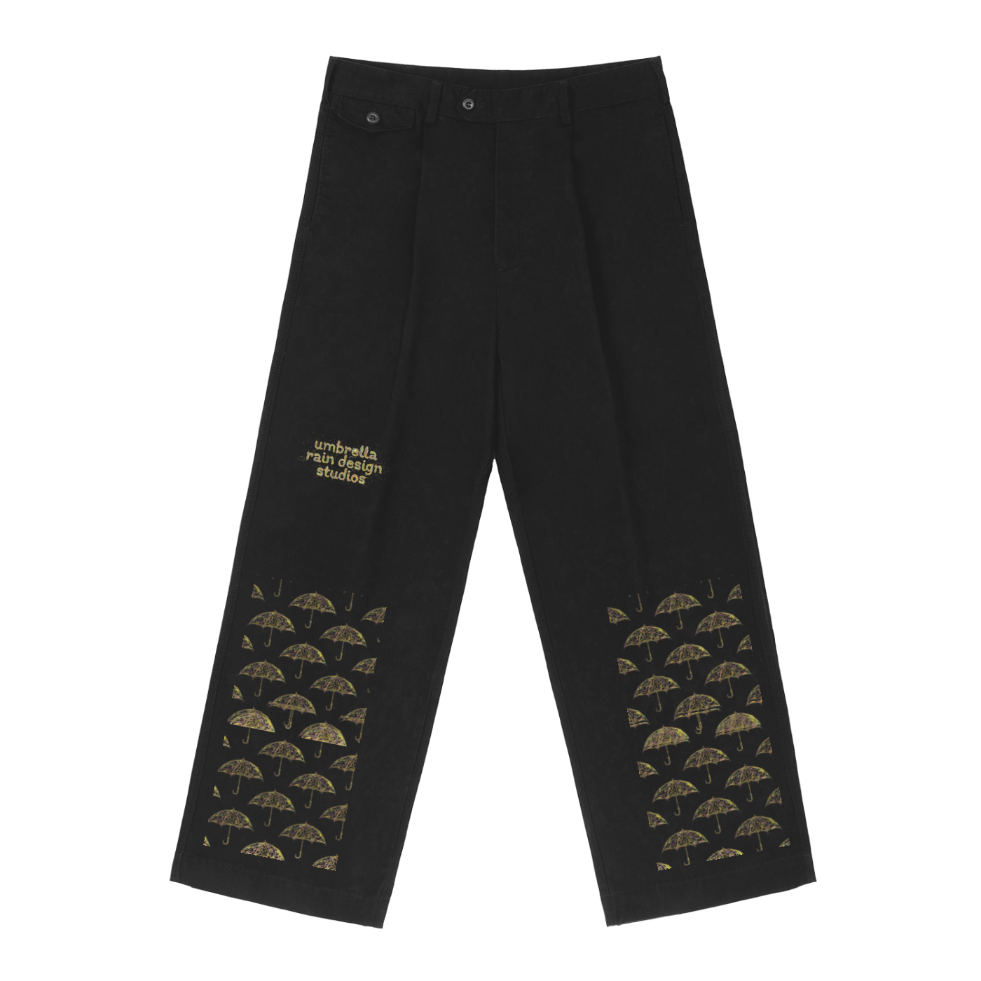 Umbrella Motif Straight-Leg Pleated Trousers
