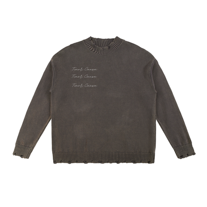 Distressed Shadow Figures Knit Sweater
