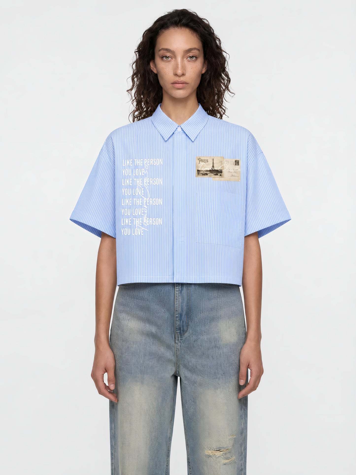 The Parisian Correspondence Striped Cropped Button Down