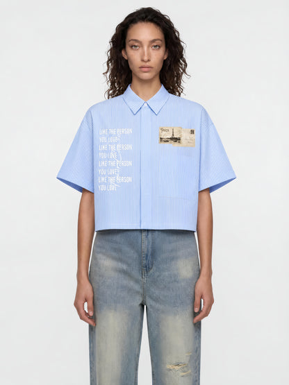 The Parisian Correspondence Striped Cropped Button Down