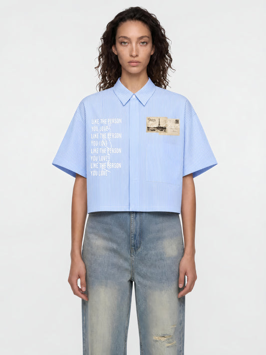 The Parisian Correspondence Striped Cropped Button Down