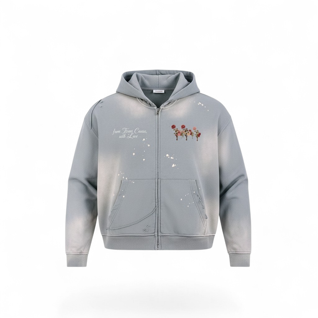 Frayed Love Zip-Up Hoodie