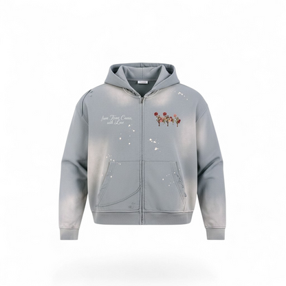 Frayed Love Zip-Up Hoodie