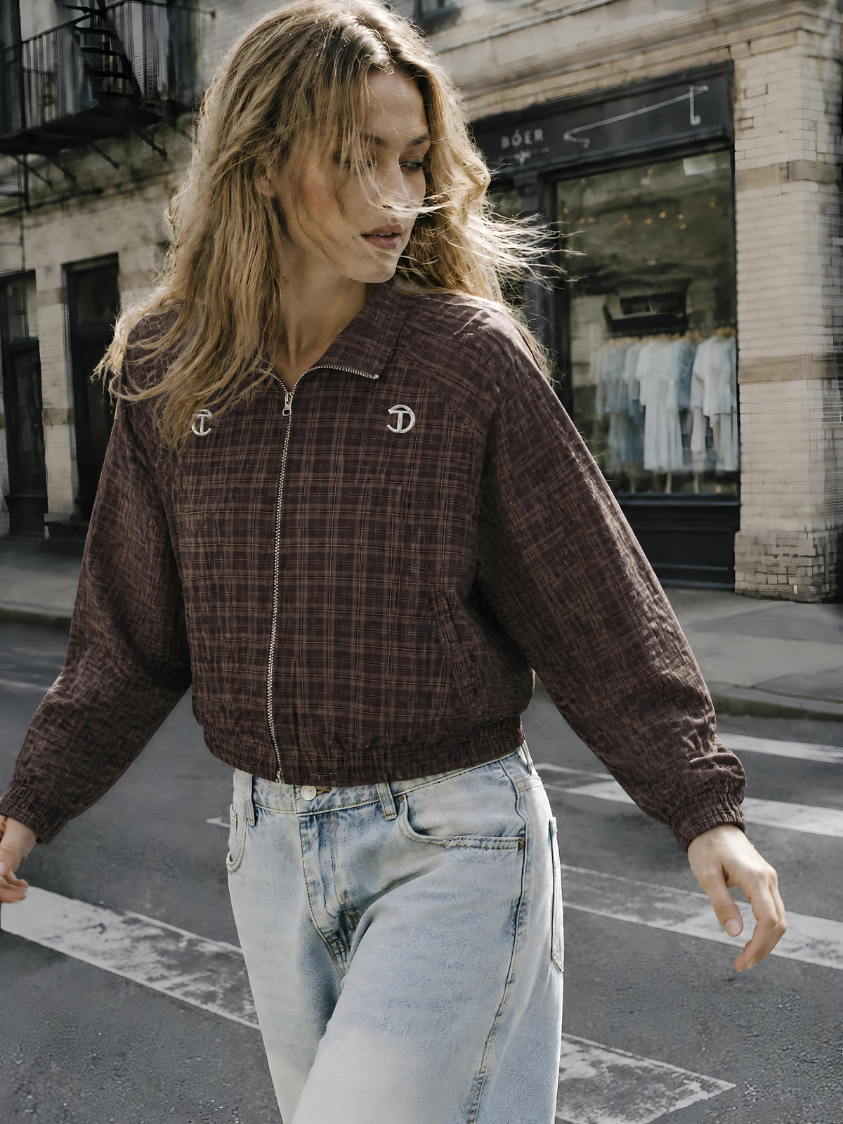 GloPlaid Unisex Track Jacket (Cocoa Plaid)